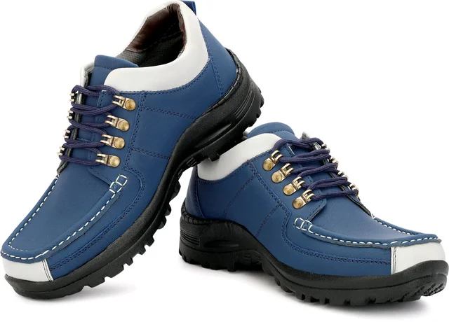 Outdoor Climber Stylish Lace Up Hiking & Trekking Shoes Boots For Men (Beige, 7) - Blue, IND-9