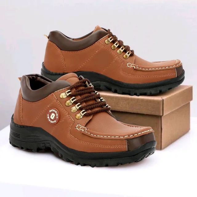 Outdoor Climber Stylish Lace Up Hiking & Trekking Shoes Boots For Men (Beige, 7) - Brown, IND-7