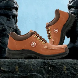 Outdoor Climber Stylish Lace Up Hiking & Trekking Shoes Boots For Men (Beige, 7) - Brown, IND-7