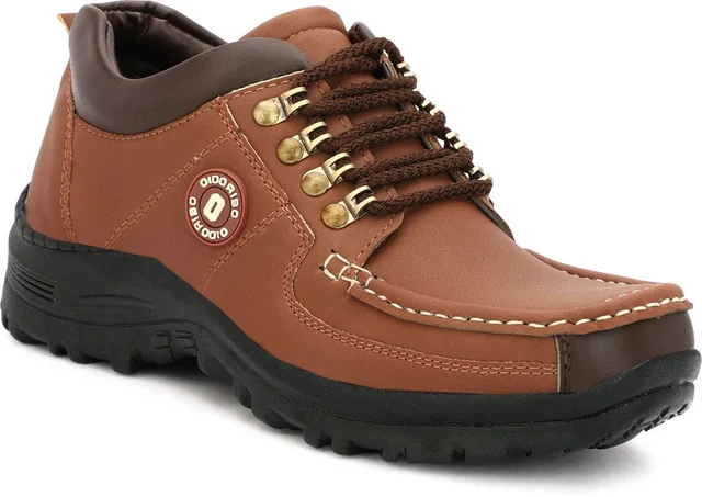 Outdoor Climber Stylish Lace Up Hiking & Trekking Shoes Boots For Men (Beige, 7) - Brown, IND-7