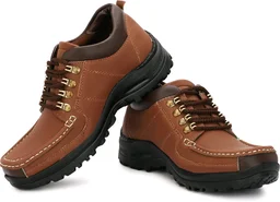 Outdoor Climber Stylish Lace Up Hiking & Trekking Shoes Boots For Men (Beige, 7) - Brown, IND-9