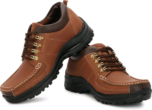 Outdoor Climber Stylish Lace Up Hiking & Trekking Shoes Boots For Men (Beige, 7) - Brown, IND-9