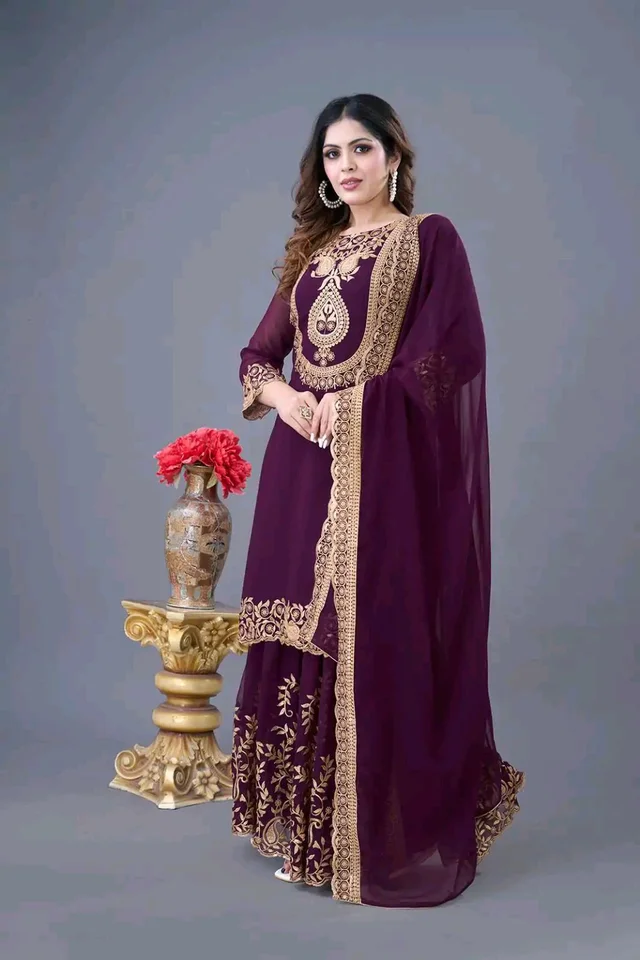 Amazing Yellow Color Faux Georgette With Embroidery Sequence Thread Work Salwar Suit
- wine, L