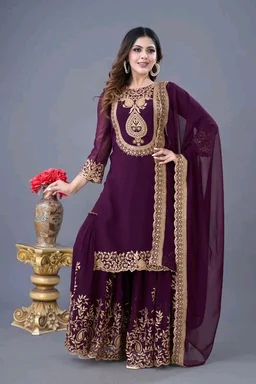 Amazing Yellow Color Faux Georgette With Embroidery Sequence Thread Work Salwar Suit
- wine, L