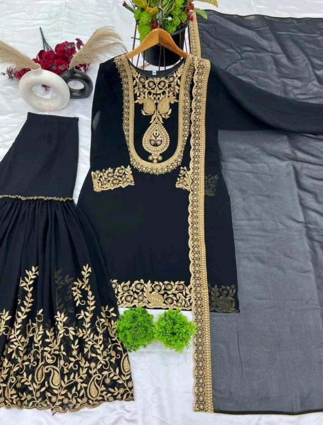 Amazing Yellow Color Faux Georgette With Embroidery Sequence Thread Work Salwar Suit
- Black, L