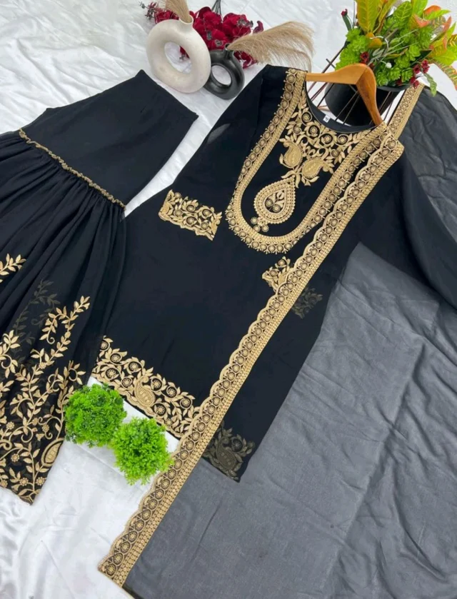Amazing Yellow Color Faux Georgette With Embroidery Sequence Thread Work Salwar Suit
- Black, L