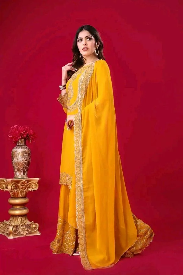 Amazing Yellow Color Faux Georgette With Embroidery Sequence Thread Work Salwar Suit
- Buttercup, M