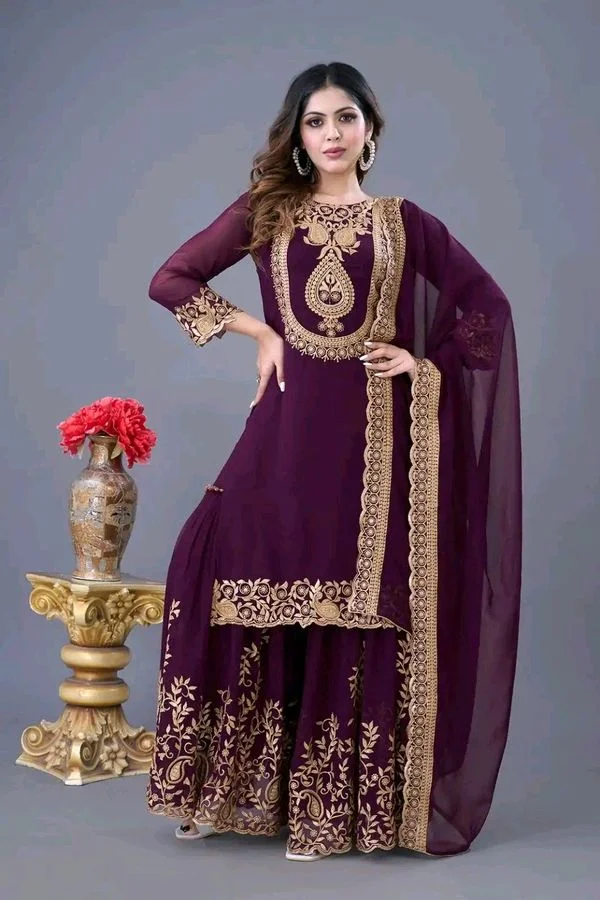 Amazing Yellow Color Faux Georgette With Embroidery Sequence Thread Work Salwar Suit
- wine, M
