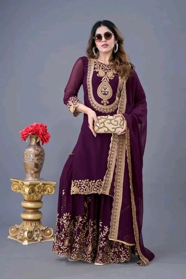 Amazing Yellow Color Faux Georgette With Embroidery Sequence Thread Work Salwar Suit
- wine, M