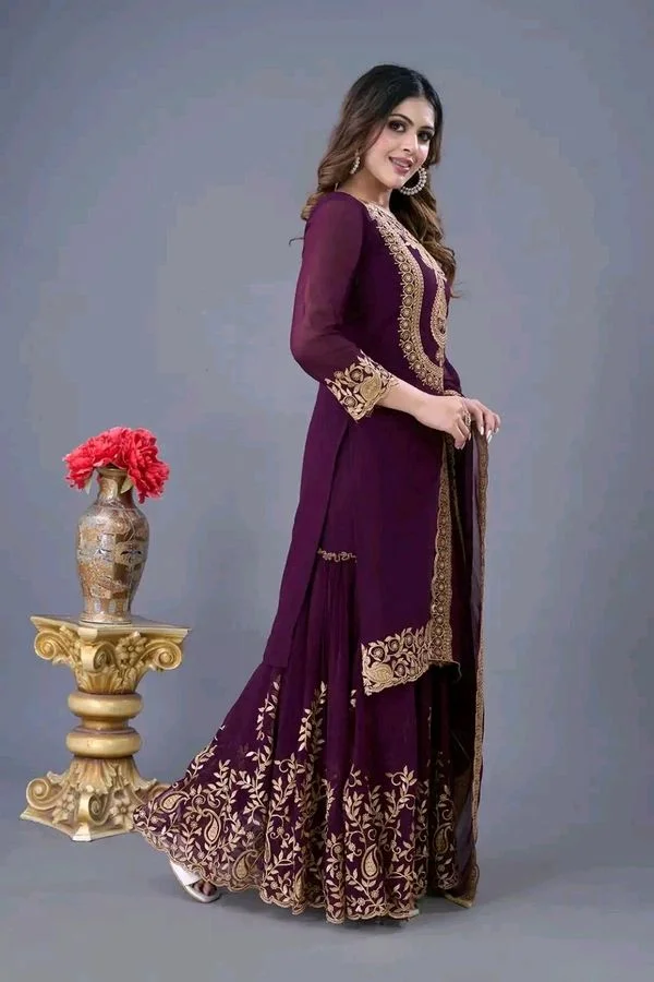 Amazing Yellow Color Faux Georgette With Embroidery Sequence Thread Work Salwar Suit
- wine, M