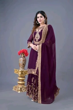 Amazing Yellow Color Faux Georgette With Embroidery Sequence Thread Work Salwar Suit
- wine, M