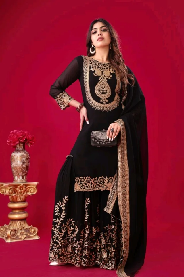Amazing Yellow Color Faux Georgette With Embroidery Sequence Thread Work Salwar Suit
- Black, M