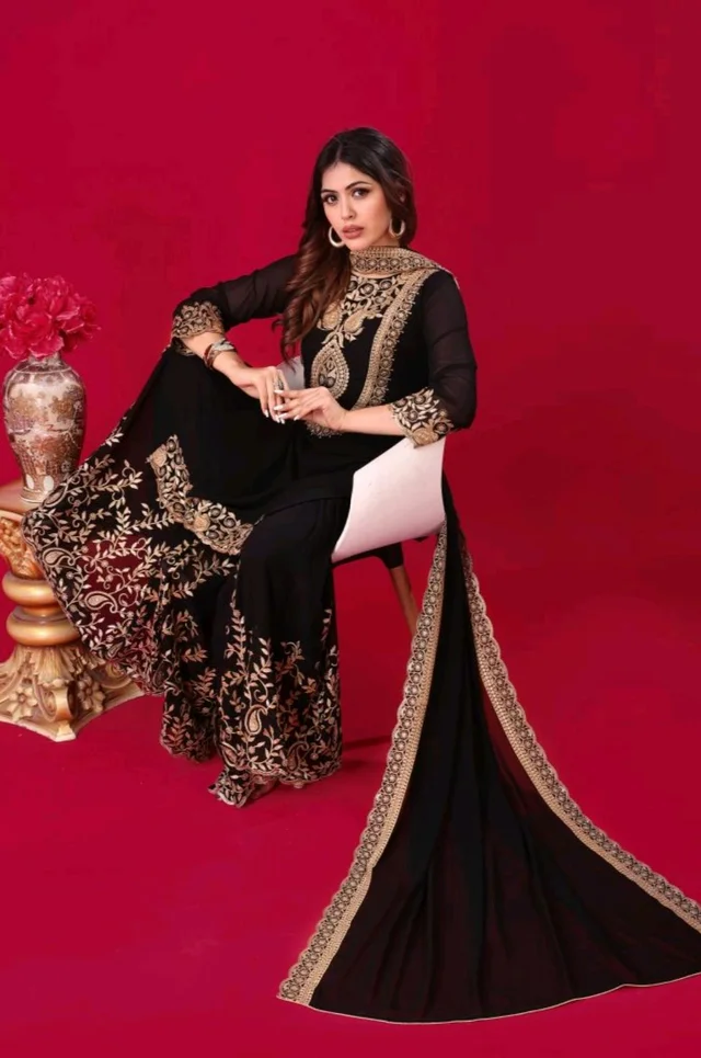 Amazing Yellow Color Faux Georgette With Embroidery Sequence Thread Work Salwar Suit
- Black, M