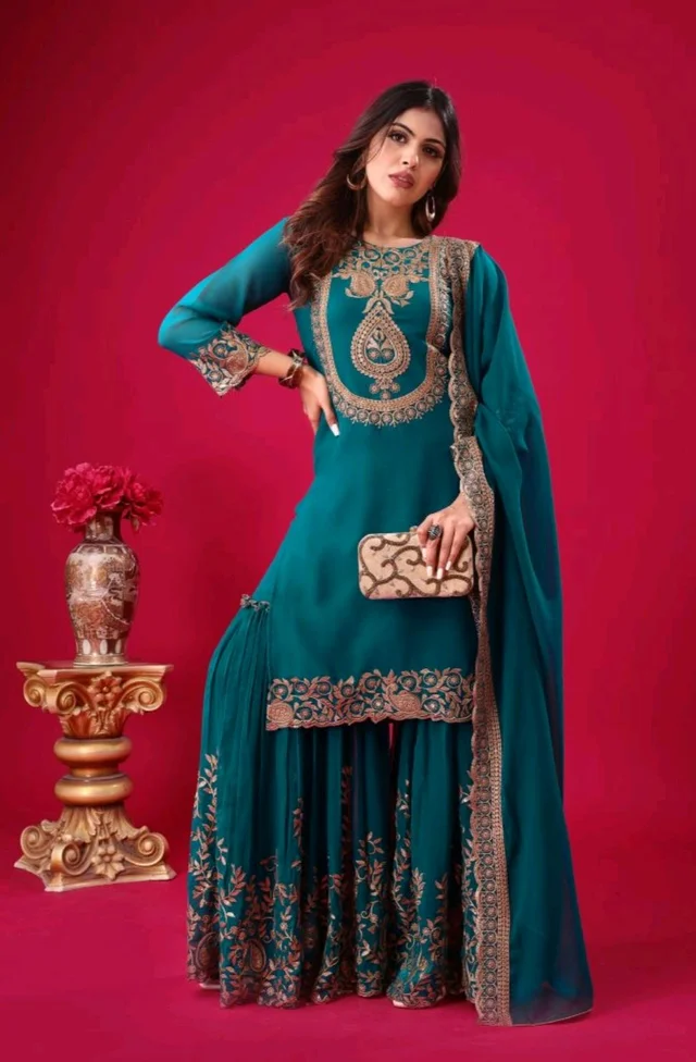 Amazing Yellow Color Faux Georgette With Embroidery Sequence Thread Work Salwar Suit
- Mosque, M