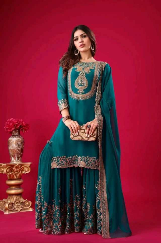 Amazing Yellow Color Faux Georgette With Embroidery Sequence Thread Work Salwar Suit
- Mosque, M