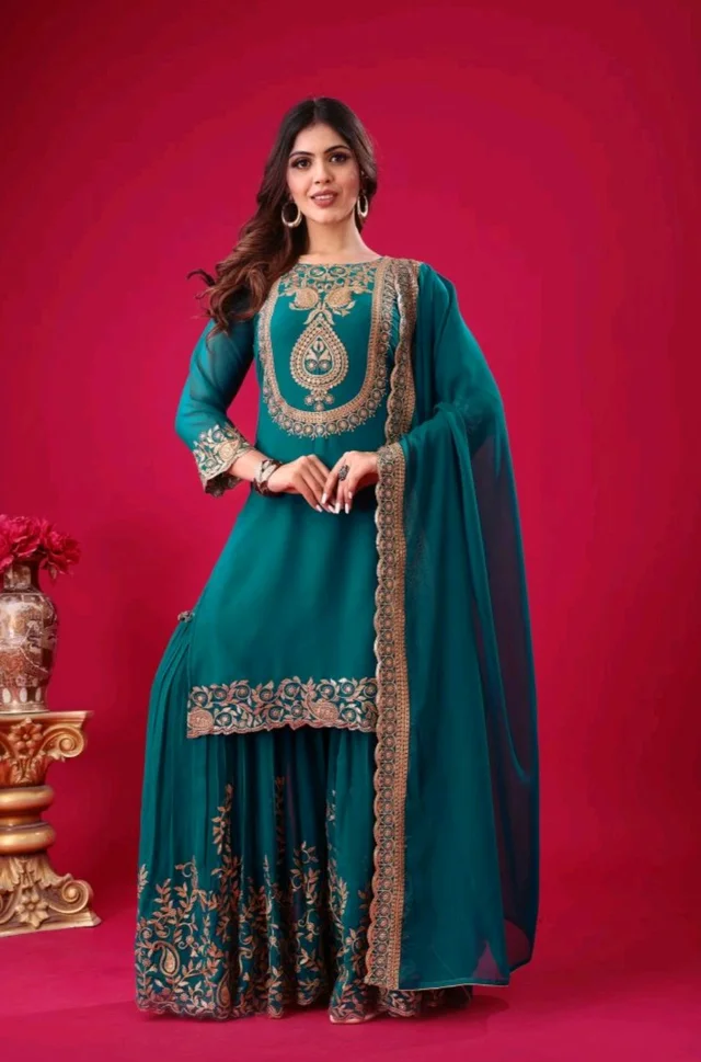 Amazing Yellow Color Faux Georgette With Embroidery Sequence Thread Work Salwar Suit
- Mosque, M