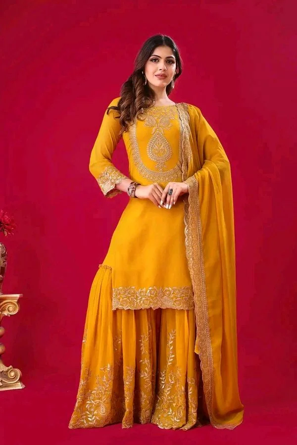Amazing Yellow Color Faux Georgette With Embroidery Sequence Thread Work Salwar Suit
- Buttercup, XL