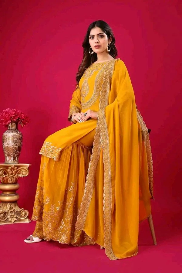 Amazing Yellow Color Faux Georgette With Embroidery Sequence Thread Work Salwar Suit
- Buttercup, XL