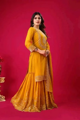 Amazing Yellow Color Faux Georgette With Embroidery Sequence Thread Work Salwar Suit
- Buttercup, XL