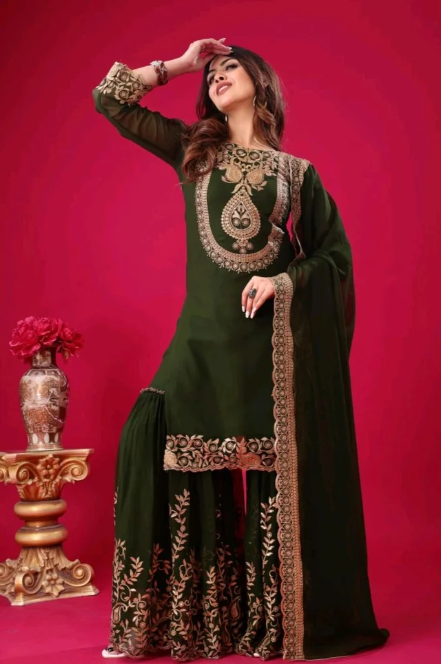 Amazing Yellow Color Faux Georgette With Embroidery Sequence Thread Work Salwar Suit
- Thatch Green, XL