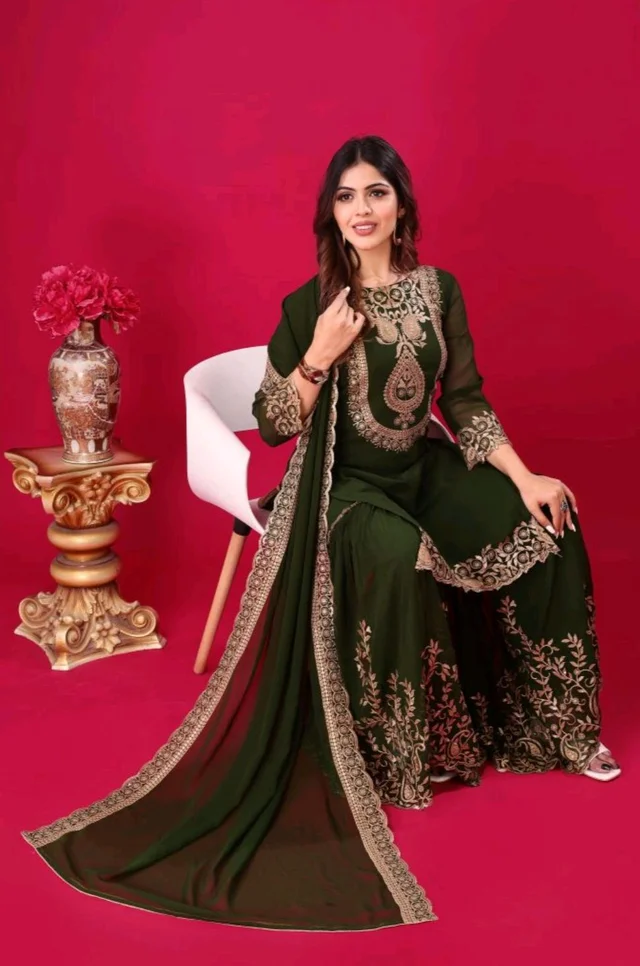 Amazing Yellow Color Faux Georgette With Embroidery Sequence Thread Work Salwar Suit
- Thatch Green, XL