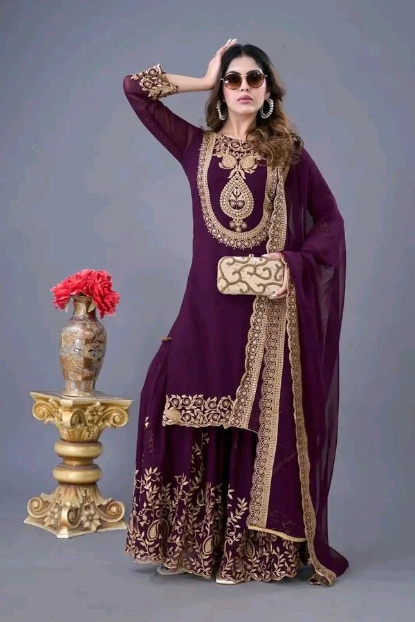 Amazing Yellow Color Faux Georgette With Embroidery Sequence Thread Work Salwar Suit
- wine, XXL