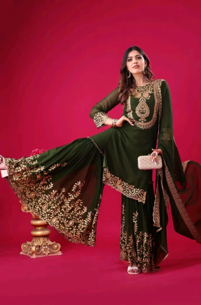 Amazing Yellow Color Faux Georgette With Embroidery Sequence Thread Work Salwar Suit
- Thatch Green, XXL