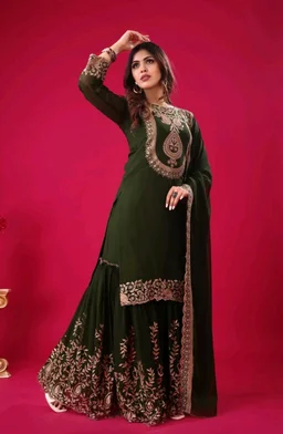 Amazing Yellow Color Faux Georgette With Embroidery Sequence Thread Work Salwar Suit
- Thatch Green, XXL