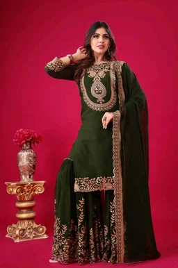 Amazing Yellow Color Faux Georgette With Embroidery Sequence Thread Work Salwar Suit
- Thatch Green, XXL