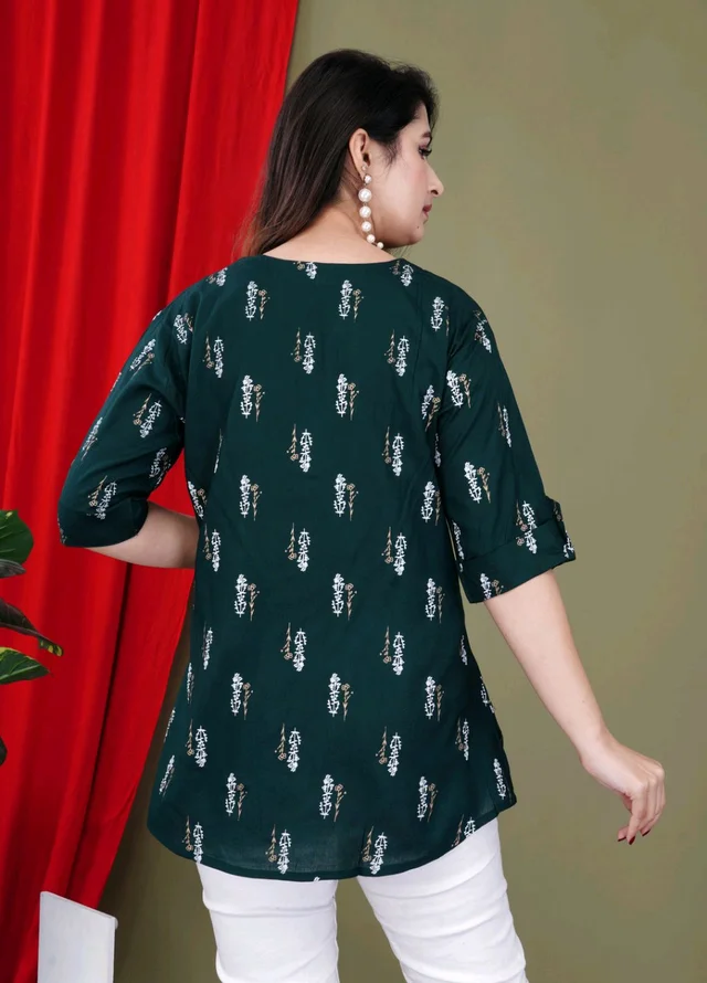 Casual Roll Up Sleeves Printed Women Green, Yellow, White Top
- Dark Green, 2XL