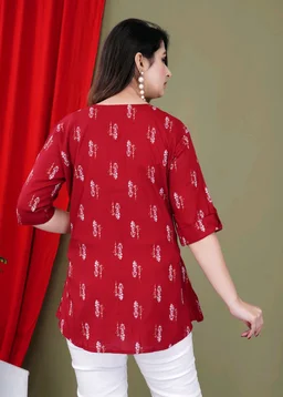 Casual Roll Up Sleeves Printed Women Green, Yellow, White Top
- Maroon, 5XL