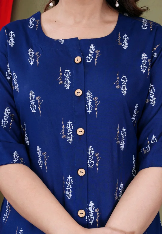 Casual Roll Up Sleeves Printed Women Green, Yellow, White Top
- Blue, M