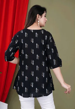Casual Roll Up Sleeves Printed Women Green, Yellow, White Top
- Black, 5XL