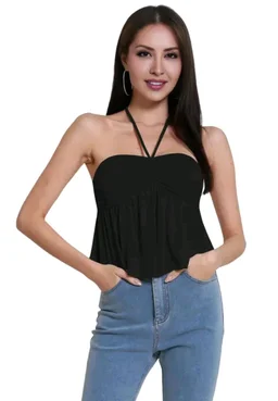 Trendy Drawstring Front Off-Shoulder Ruffle Hem Tube Top |
- Black, XL