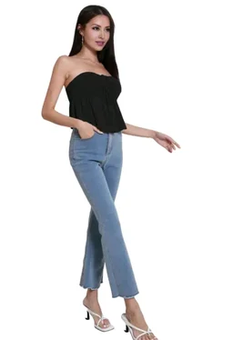 Trendy Drawstring Front Off-Shoulder Ruffle Hem Tube Top |
- Black, XL