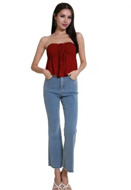 Trendy Drawstring Front Off-Shoulder Ruffle Hem Tube Top |
- Maroon, XL