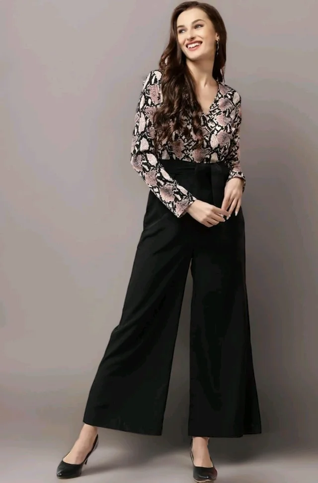 Women's Printed Maxi Jumpsuit, Black And Beige - Clam Shell, XS