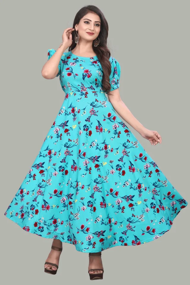 Women A-line Multicolor Maxi/Full Length Dress
- Turquoise Blue, XXL