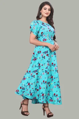 Women A-line Multicolor Maxi/Full Length Dress
- Turquoise Blue, XXL