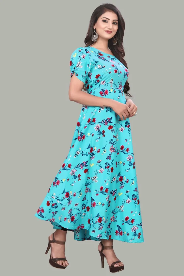 Women A-line Multicolor Maxi/Full Length Dress
- Turquoise Blue, XXL
