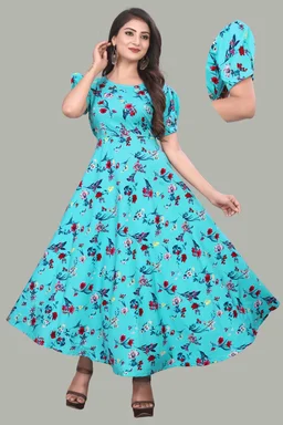 Women A-line Multicolor Maxi/Full Length Dress
- Turquoise Blue, XXL