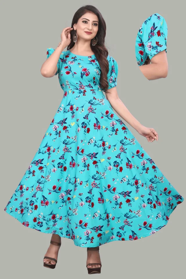 Women A-line Multicolor Maxi/Full Length Dress
- Turquoise Blue, XXL
