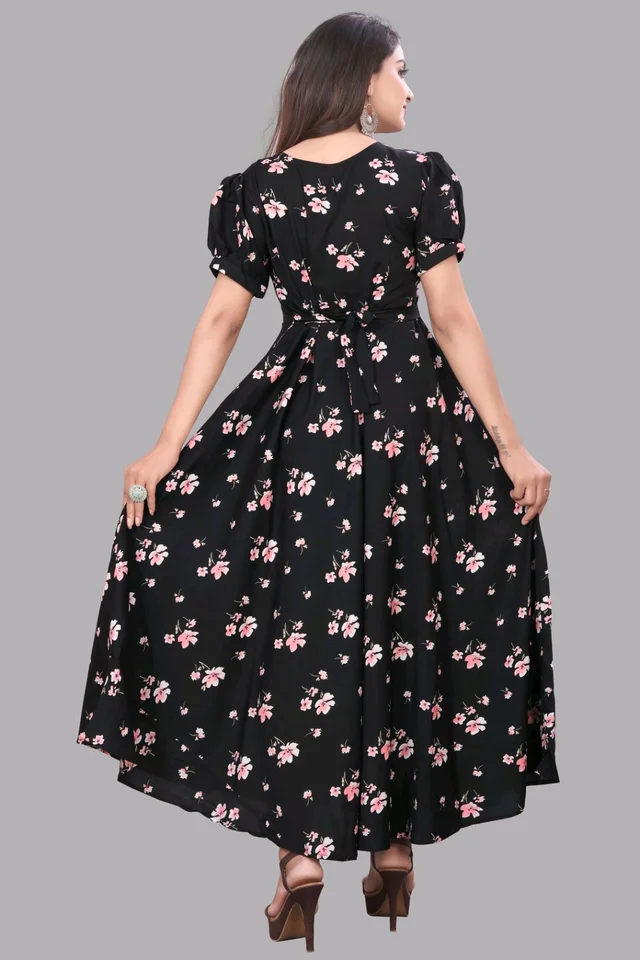 Women A-line Multicolor Maxi/Full Length Dress
- Black, M
