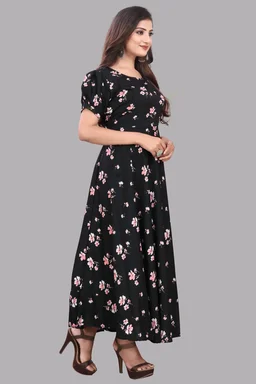 Women A-line Multicolor Maxi/Full Length Dress
- Black, S