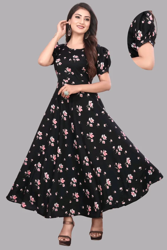 Women A-line Multicolor Maxi/Full Length Dress
- Black, XL