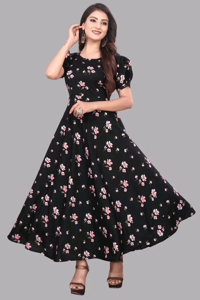 Women A-line Multicolor Maxi/Full Length Dress
- Black, 2XL