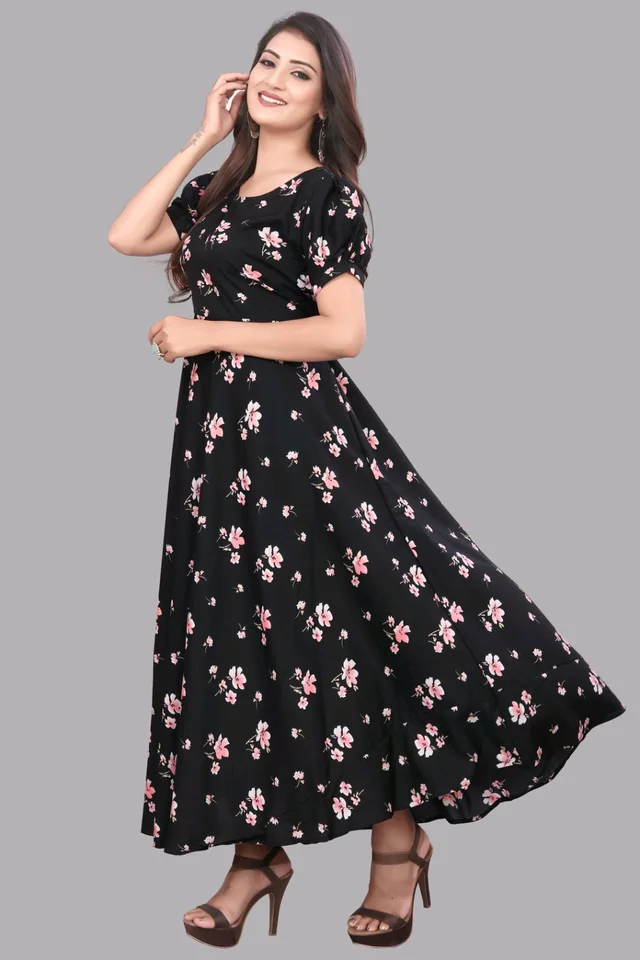 Women A-line Multicolor Maxi/Full Length Dress
- Black, 2XL