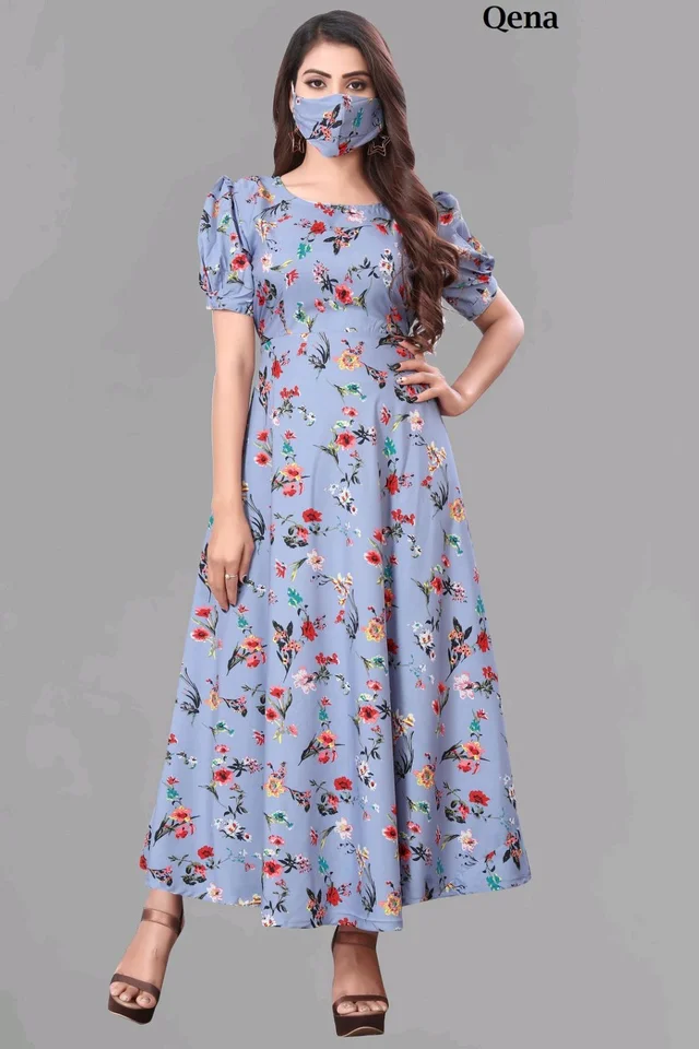 Women A-line Multicolor Maxi/Full Length Dress
- Periwinkle Gray, L