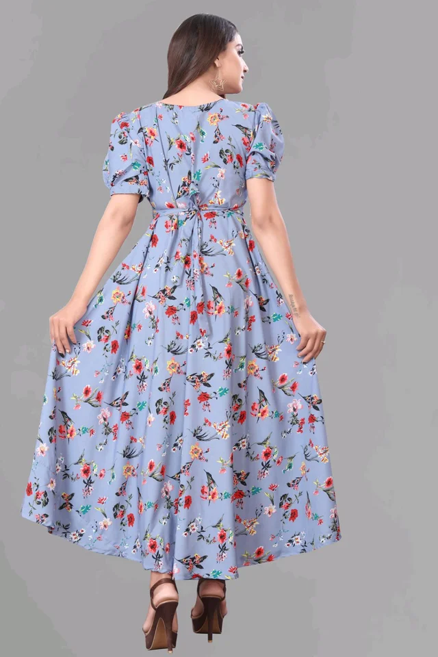 Women A-line Multicolor Maxi/Full Length Dress
- Periwinkle Gray, XL