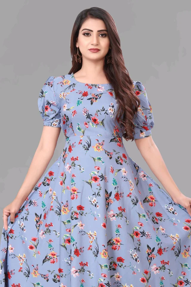 Women A-line Multicolor Maxi/Full Length Dress
- Periwinkle Gray, XL